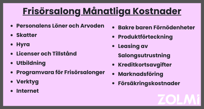 Frisörsalong månatliga kostnader
